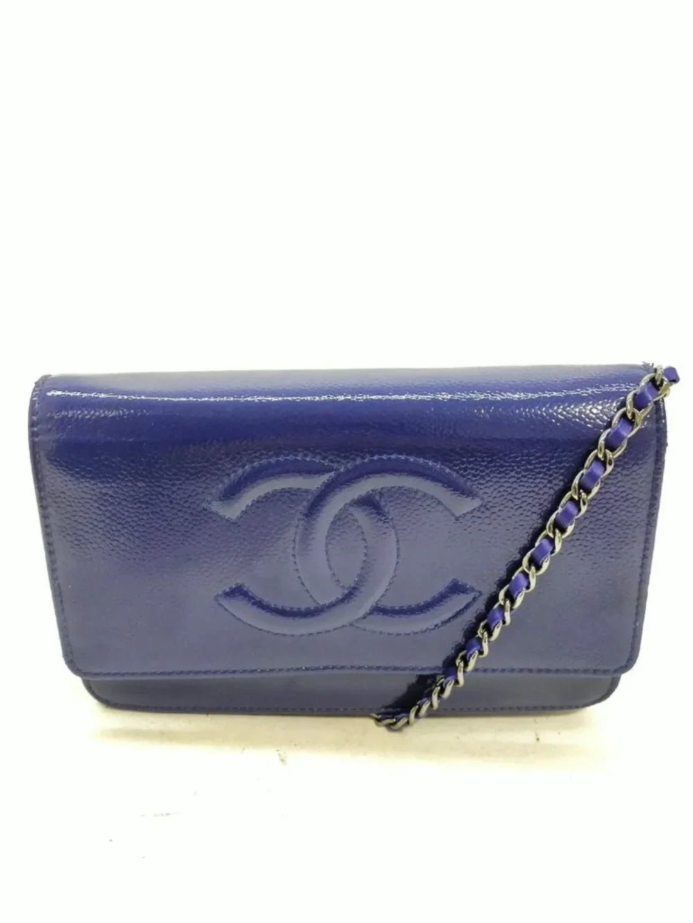 Authentic Chanel CC Caviar Wallet On Chain WOC Blue Leather Bag - Picture 2 of 16